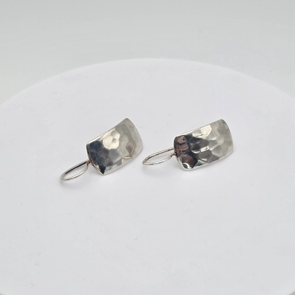 Vtg SILPADA Earrings 925 Sterling‎ Silver Hammered Convex Rectangle Dangle Drop